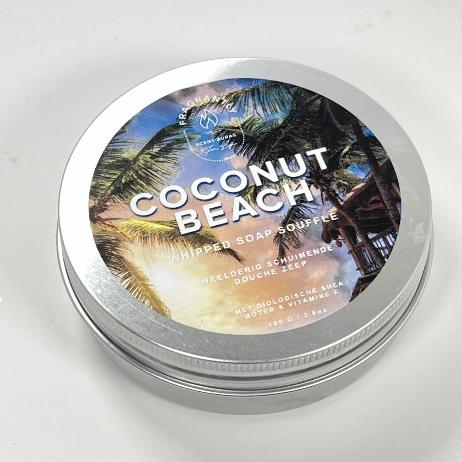 Fragrantly Coconut Beach whipped soap souffle in blik